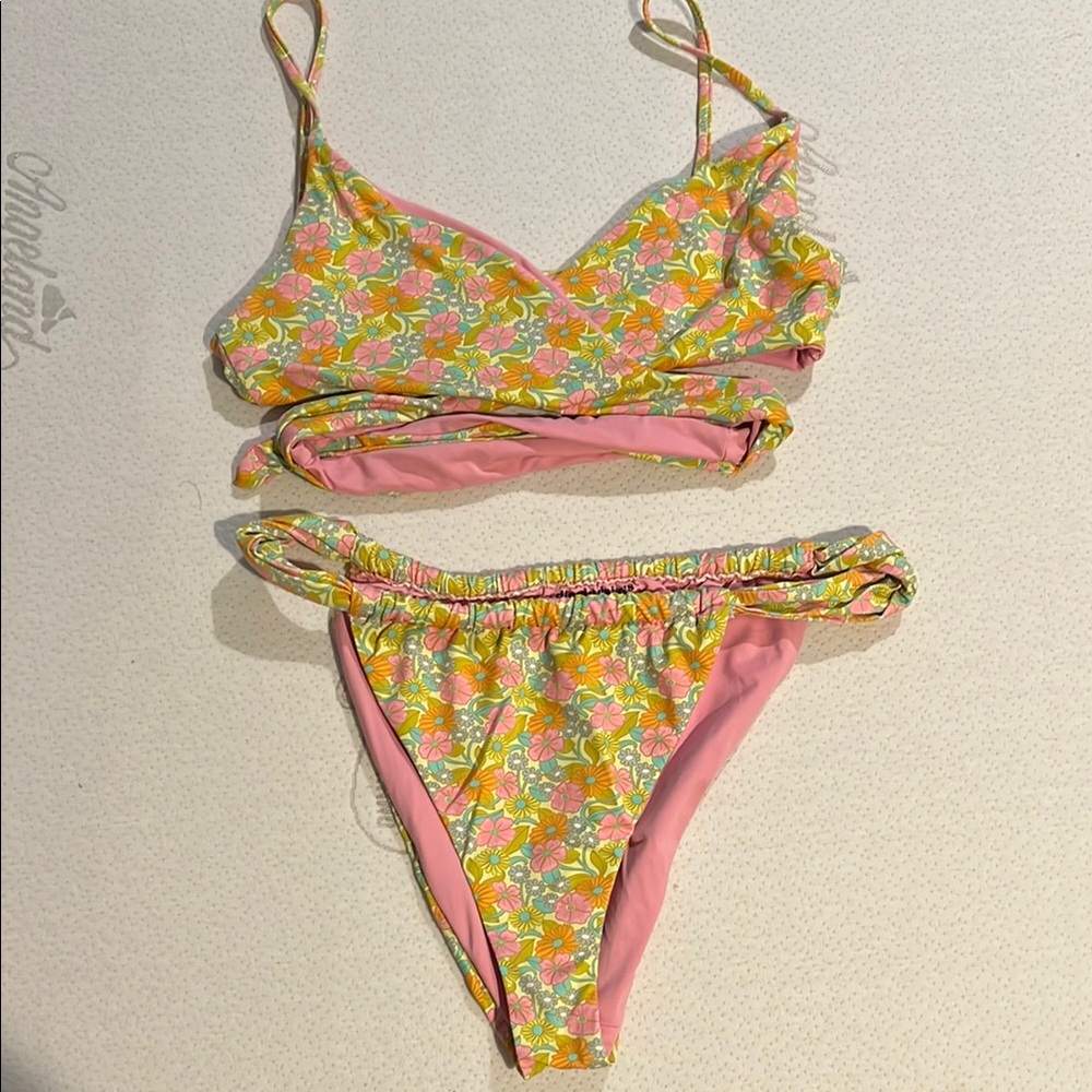 Dippin' Daisy's Pink and Floral Bikini Top